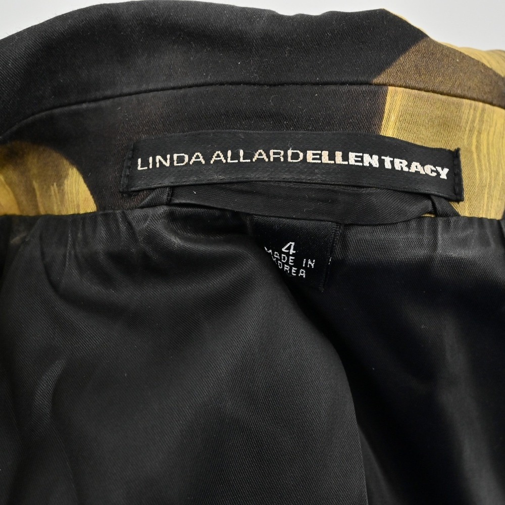 Linda Allard Ellen Tracy Tropical Blazer Womens Size 4 Black Gold Cotton Belted - Picture 8 of 16